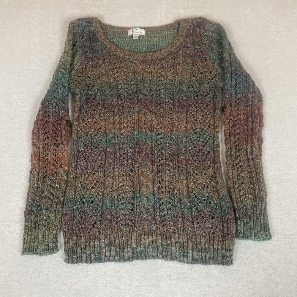 Ponsesa Metallic Space Dye Sweater Boho Whimsy Fairycore Open Knit Shimmer PS